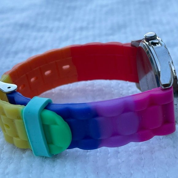 Accutime Watch Analog Multi Color Rubber Band Unisex Wrist Watch - Picture 4 of 9